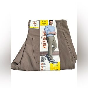Copper & Oak Men's 32x32  Tech Utility Pants Tan Polyester Zipper Pocket NWT